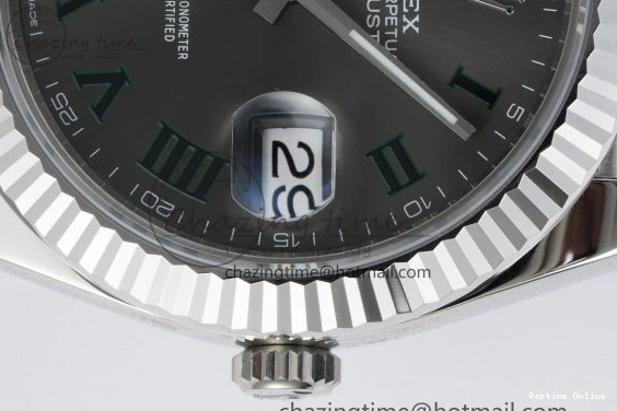 0410 DateJust 41 SS Fluted Bezel KING 1:1 Best Edition 904L Steel Gray Green Roman Dial on Jubilee Bracelet VR Contemporary 2204